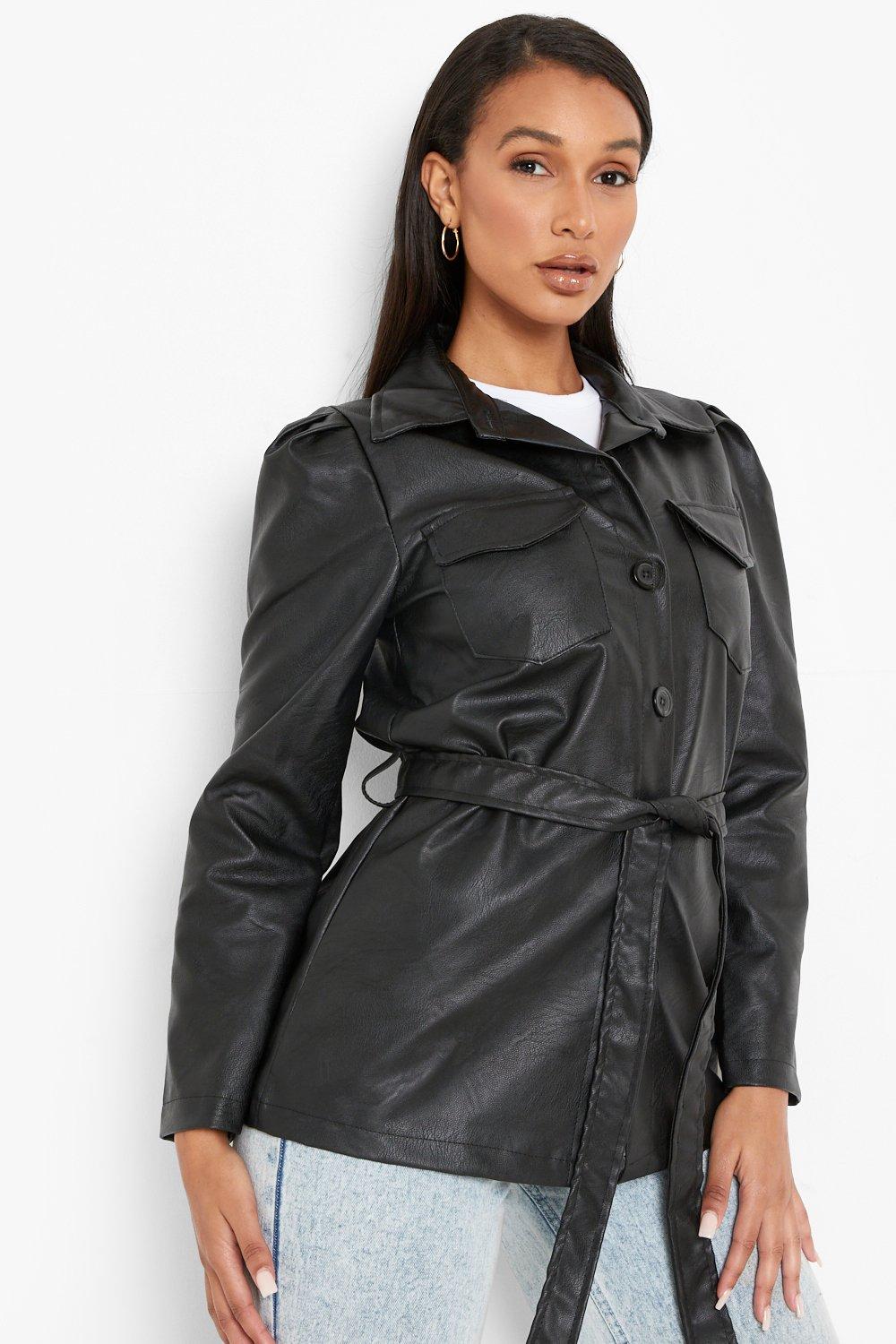 Veste en cuir shop noir avec ceinture