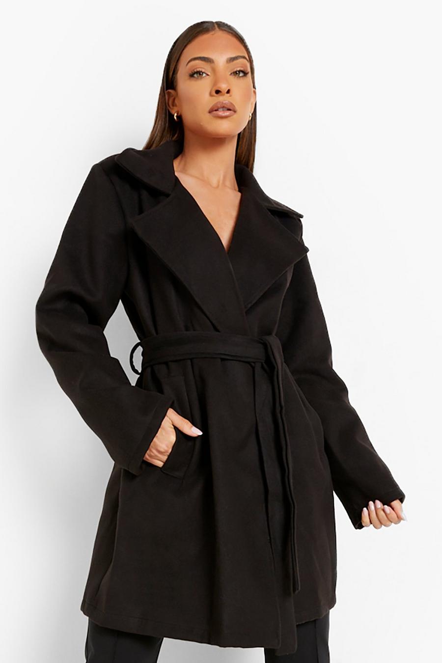 Manteau imitation laine à ceinture, Black image number 1