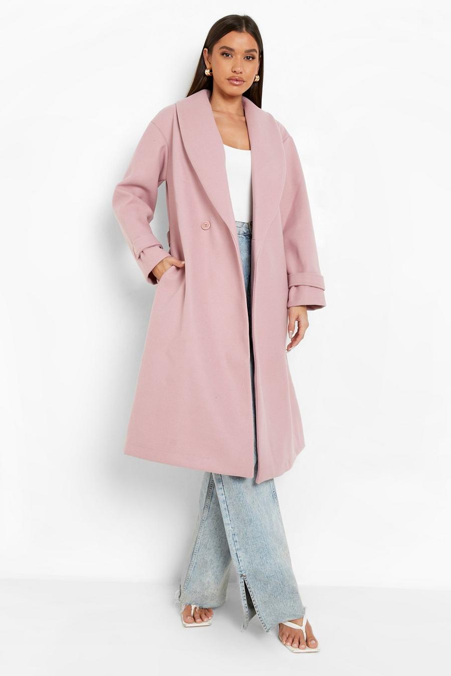 Dusky pink Belted Wool Look Robe Coat image number 1