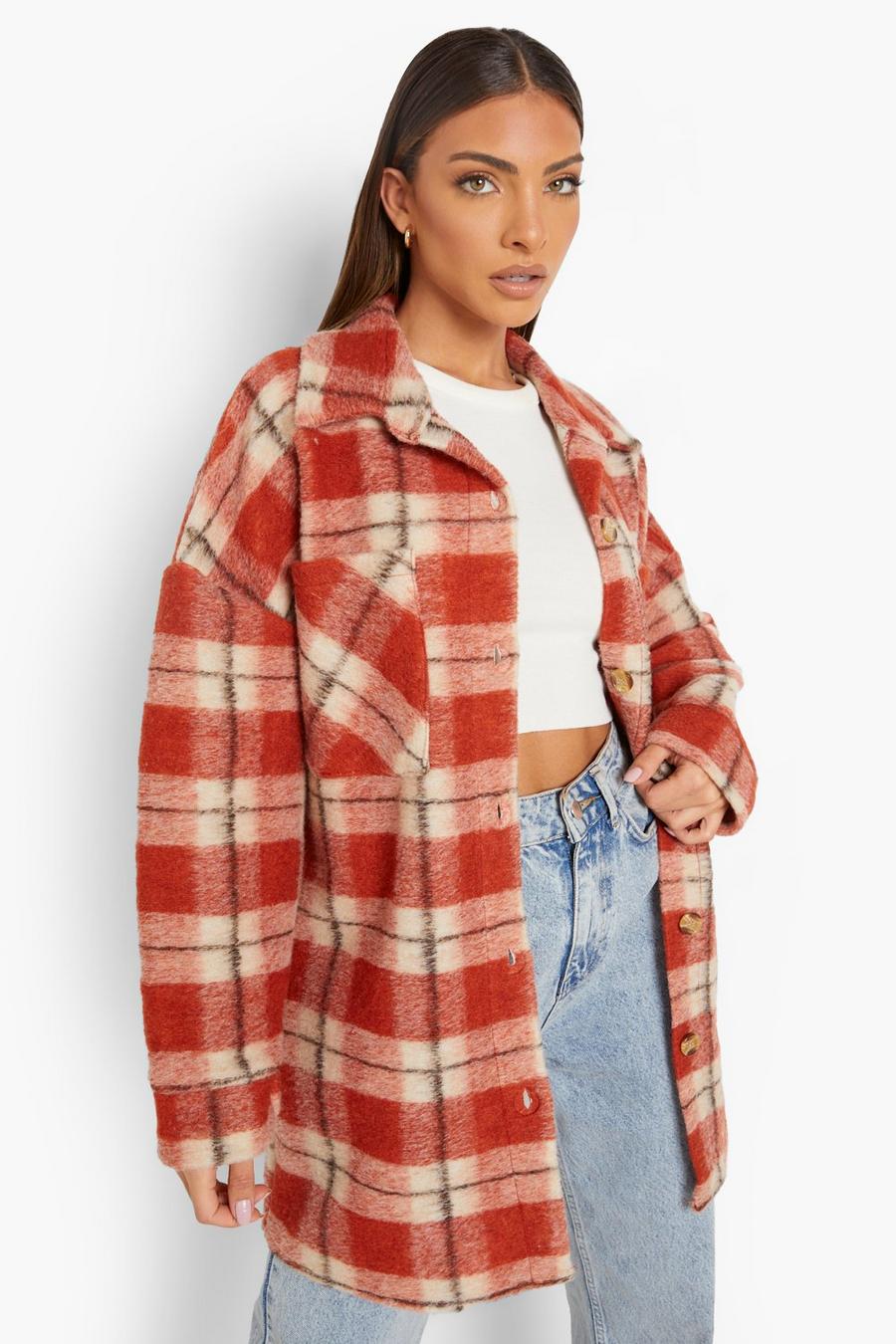 Rust Oversized Check Shacket image number 1