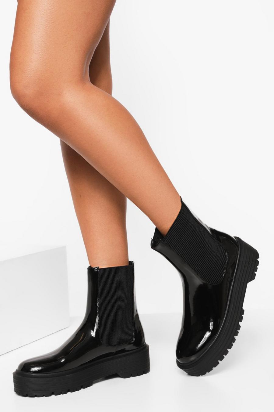 Black Chunky Patent Chelsea Boots image number 1