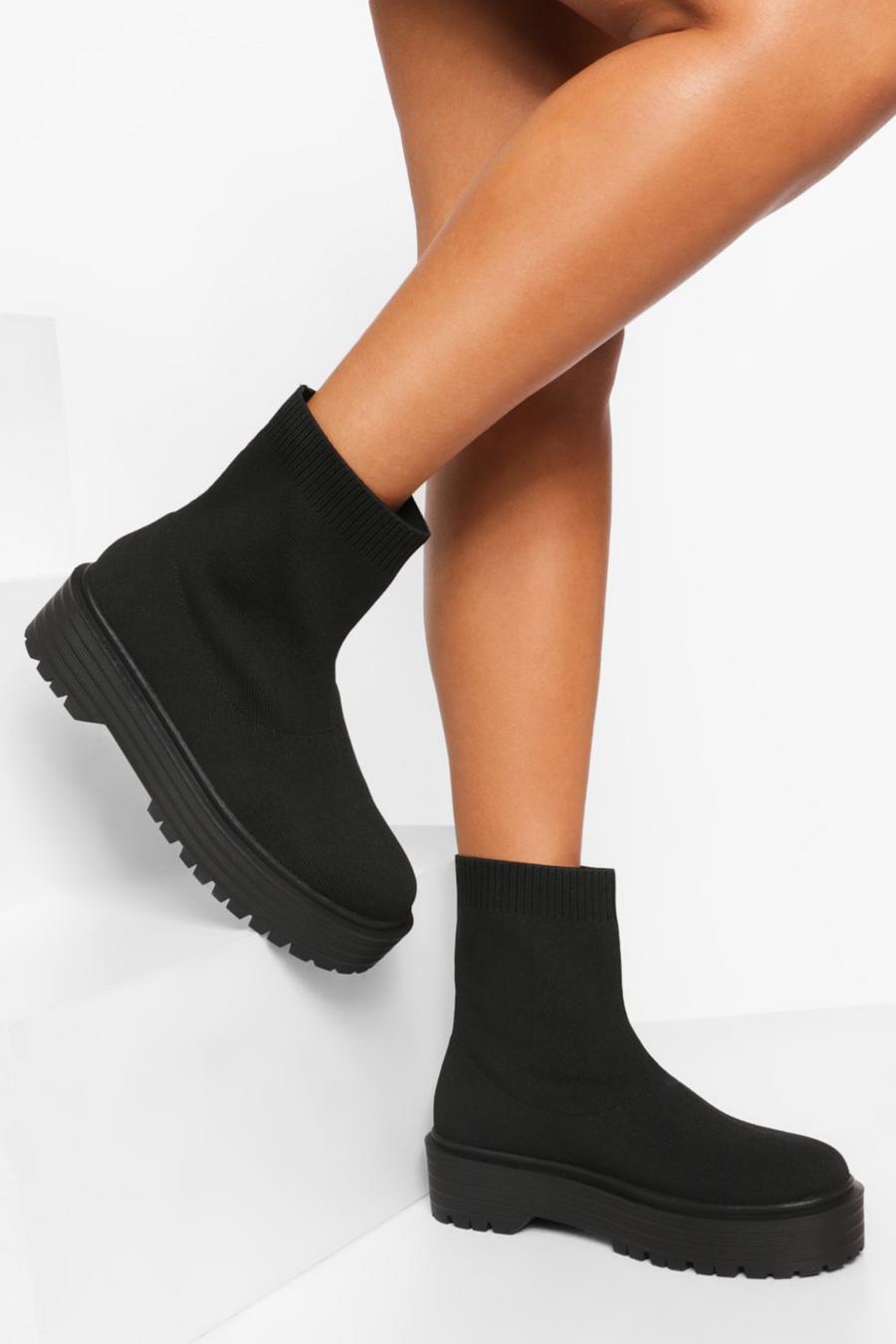 Black Wide Fit Knitted Sock Boots image number 1