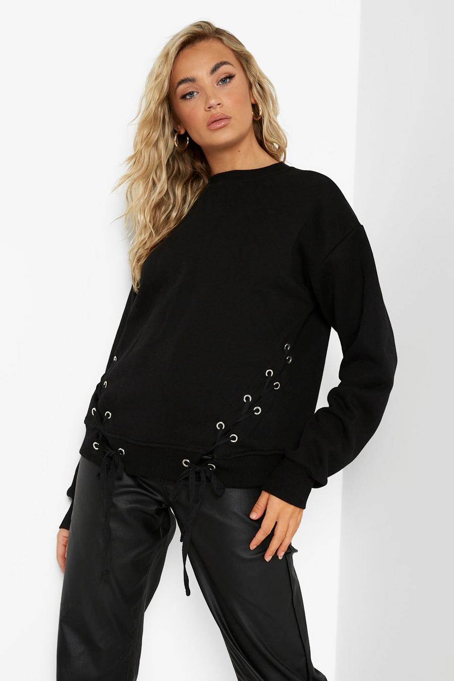 Black Lace Up Side Sweater image number 1