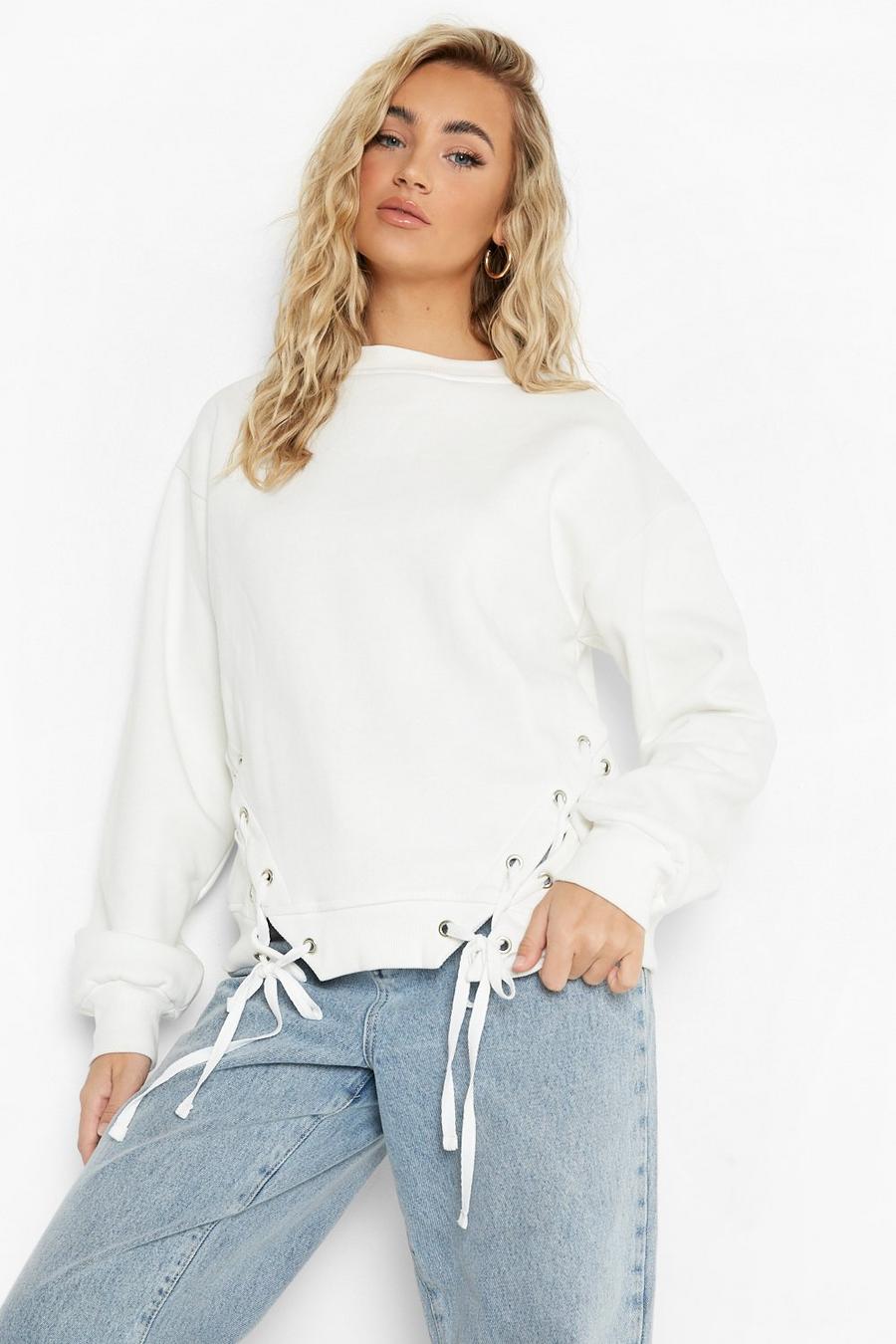 Ecru Lace Up Side Sweater image number 1