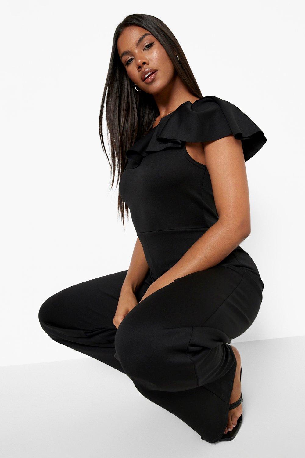 Jumpsuits, Ruffle Sleeve Wide Leg Scuba Jumpsuit