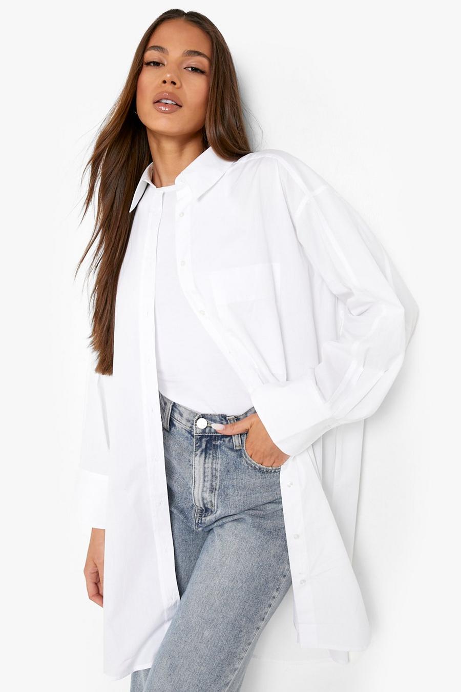 Camicia maxi super oversize in cotone, White image number 1