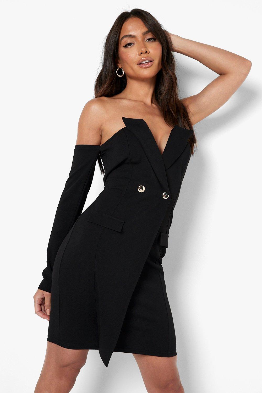 One Sleeve Pocket Detail Blazer Dress