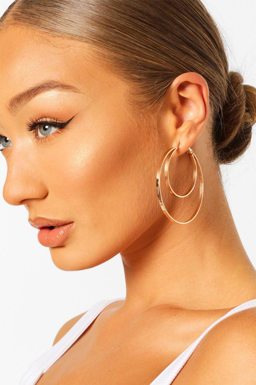 Gold metallic Recycled Double Hoop Earrings image number 1
