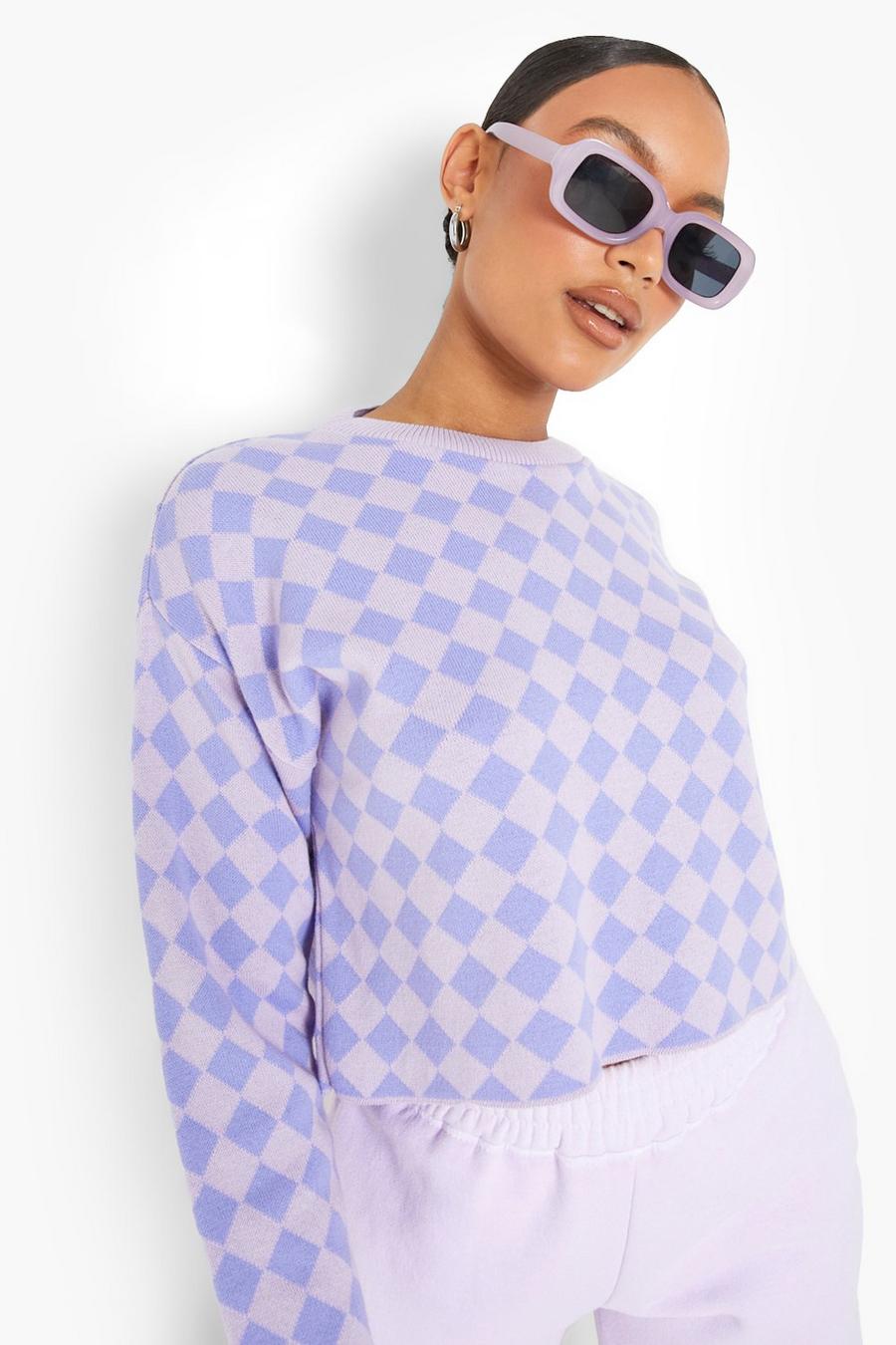 Lilac Check Crop Sweater image number 1