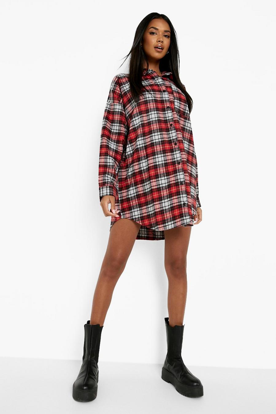 Red Oversized Check Shirt Dress image number 1