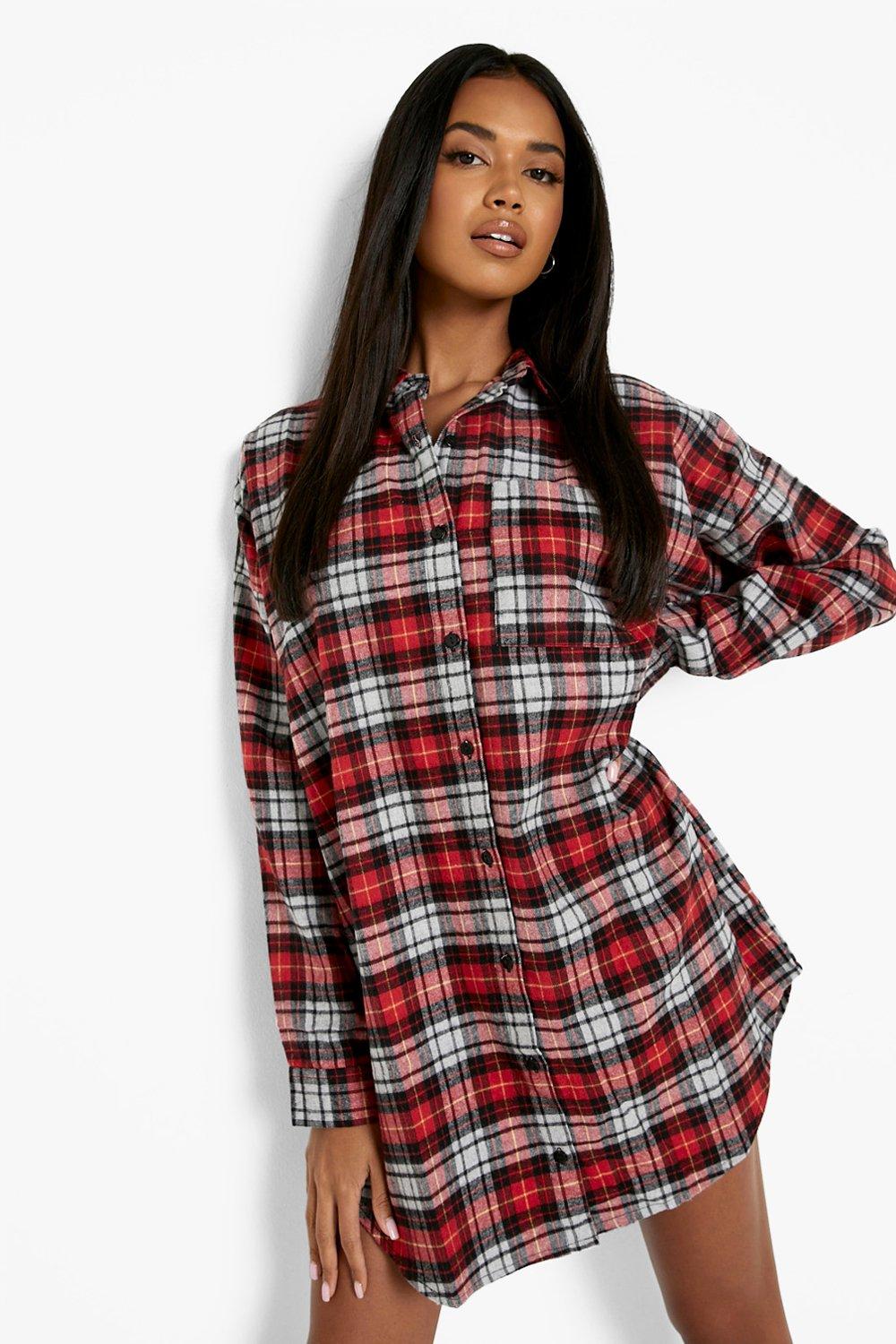 Oversized plaid hot sale shirt dress