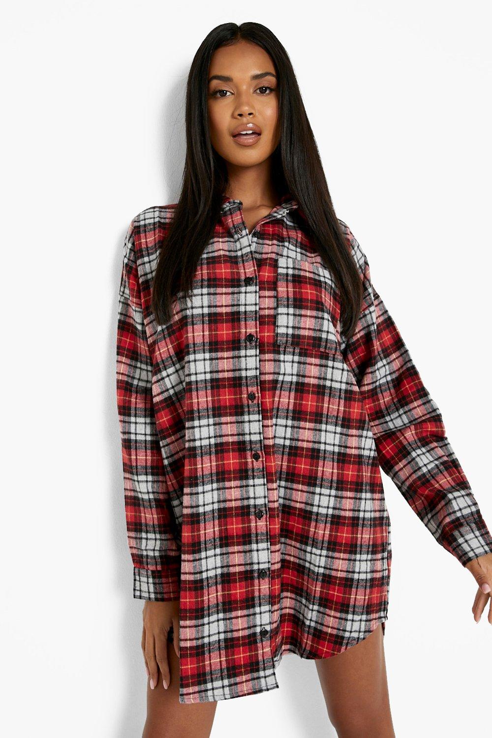 Oversized Geruite Blouse Jurk boohoo
