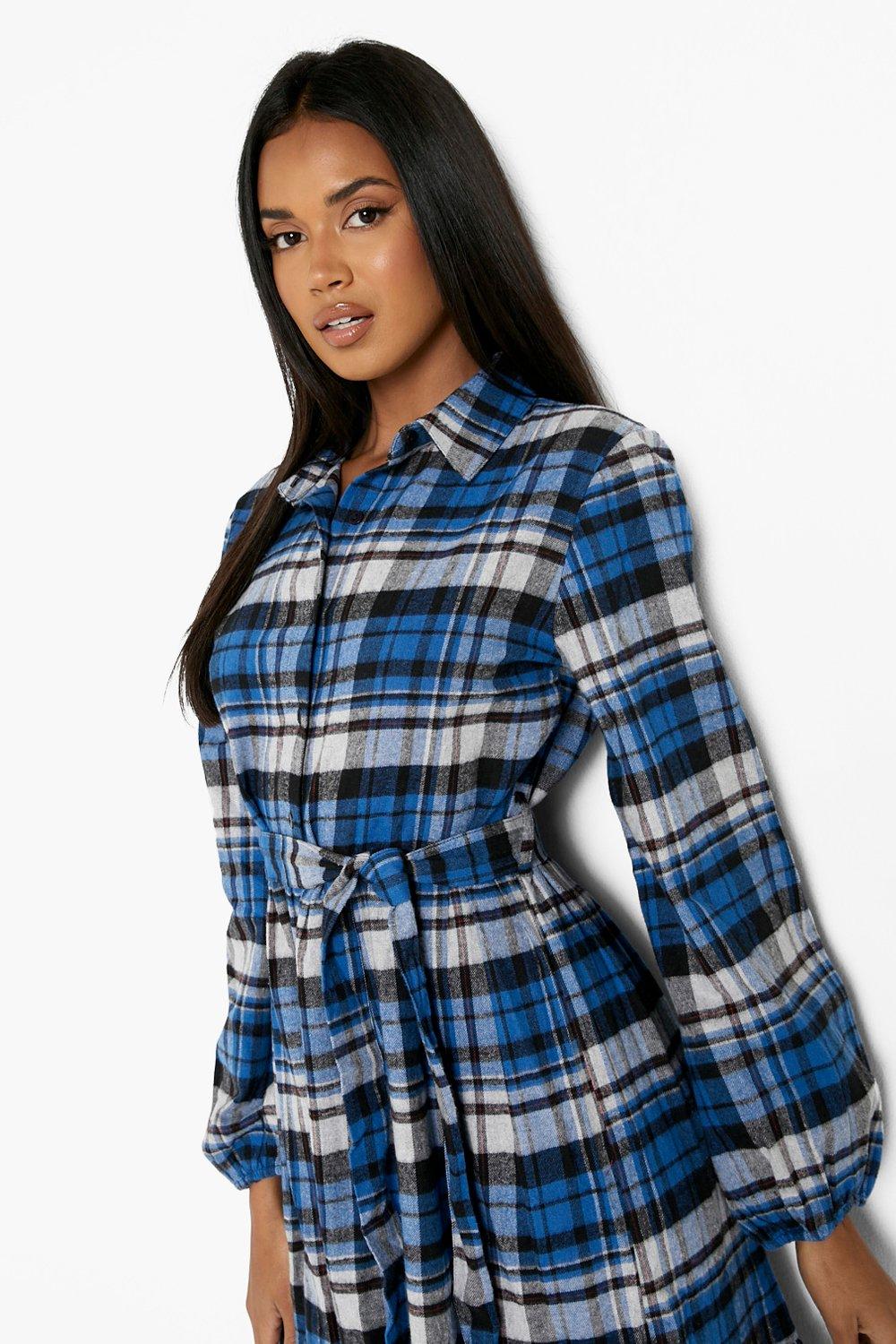 Ladies Check Shirt Dress-TB3764