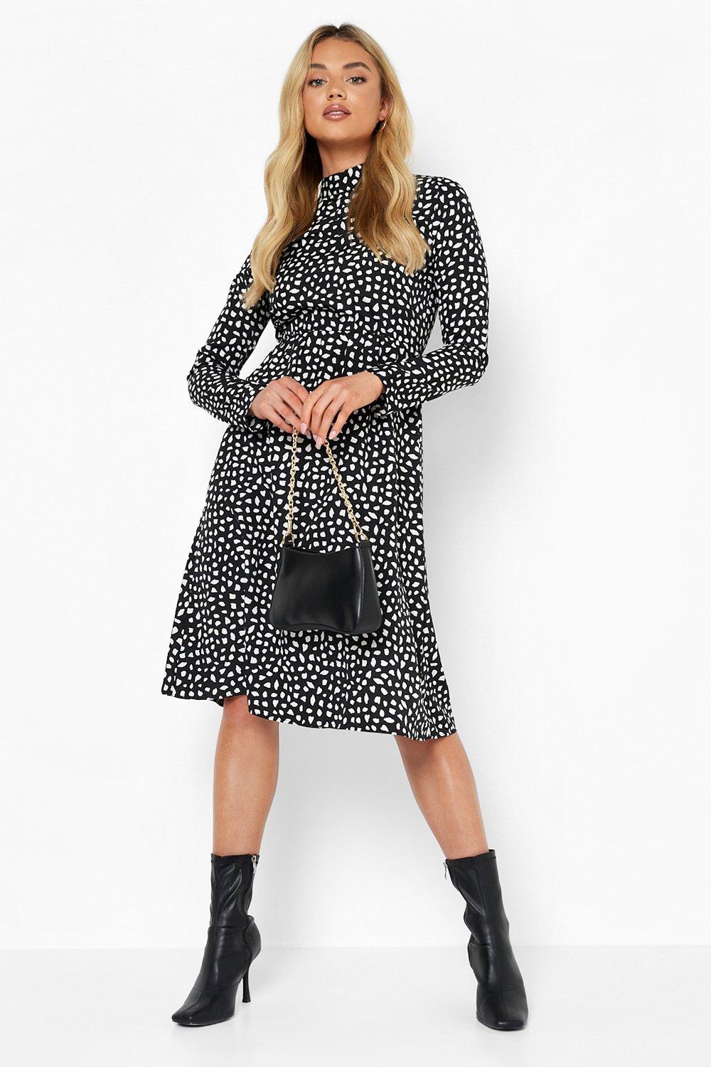 Women's Dalmatian Print High Neck Midi ...