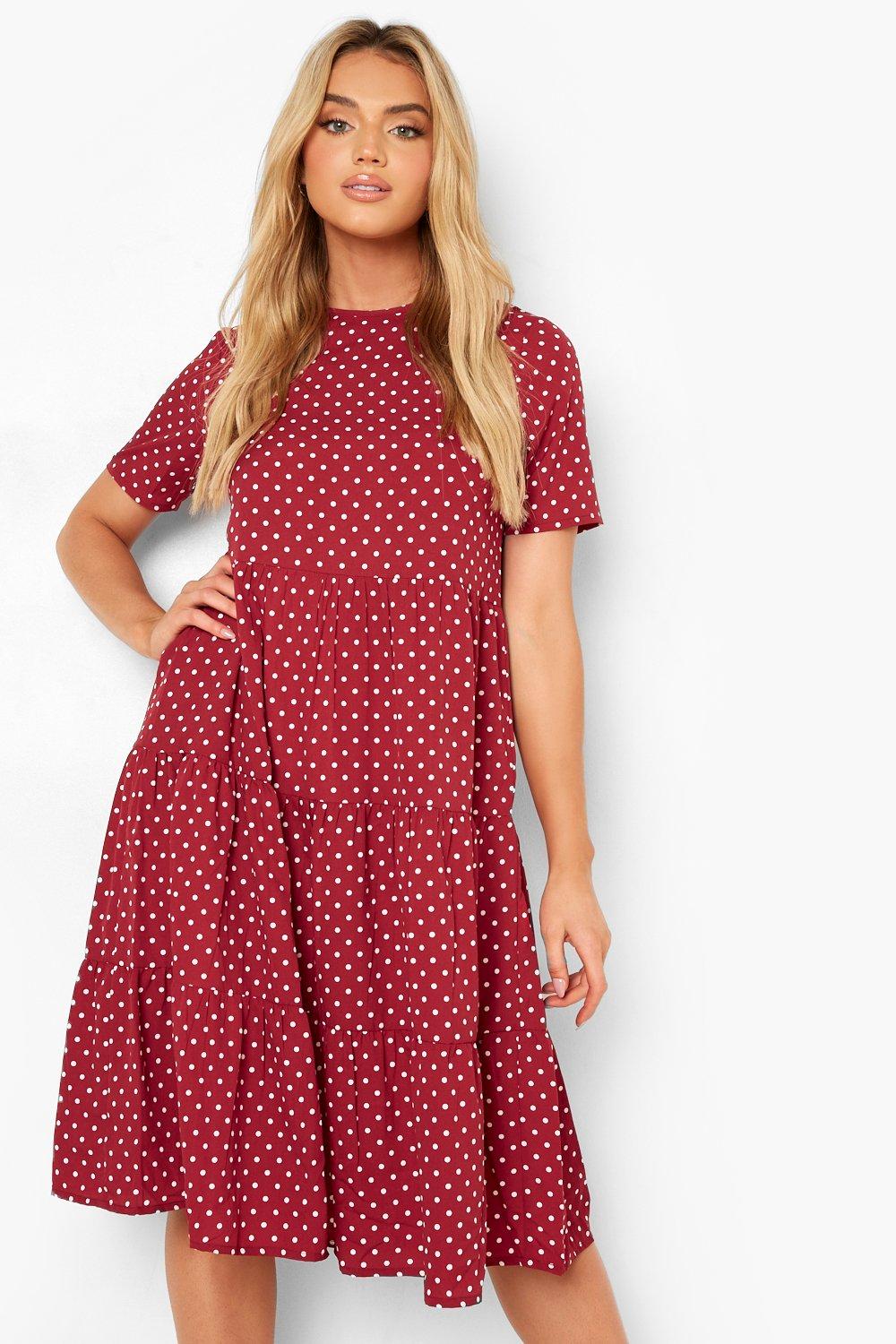 Boohoo red spotty outlet dress