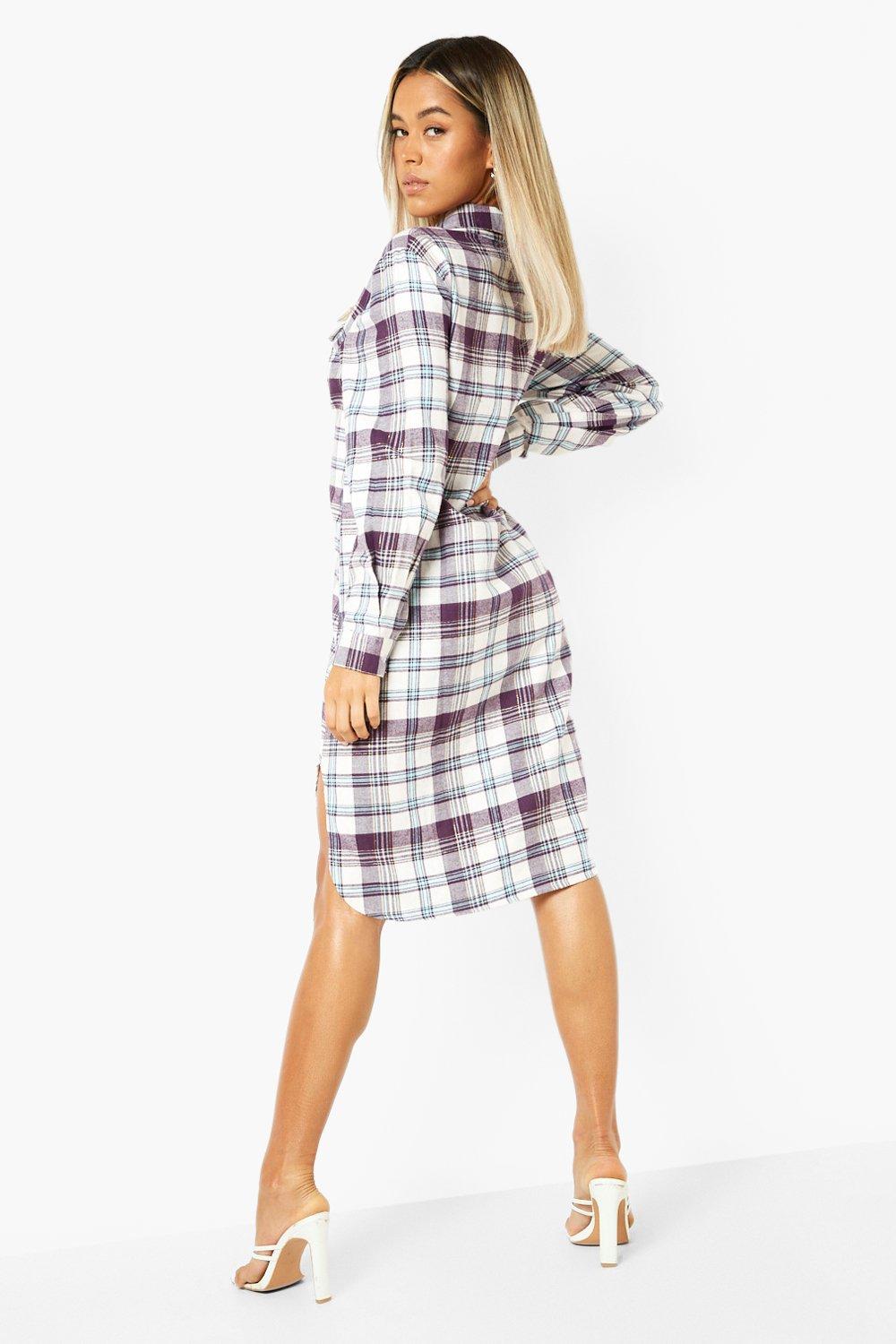 long checked shirt dress womens