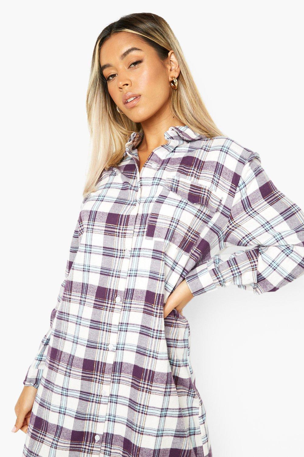 long checked shirt dress womens