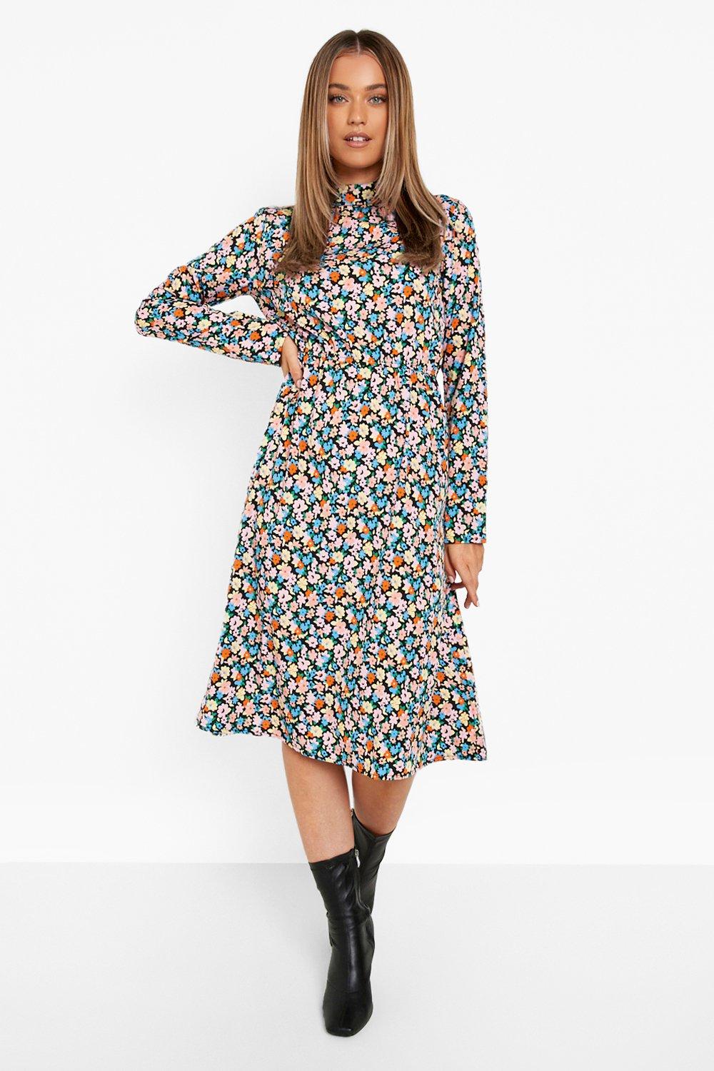 Long sleeve ditsy floral clearance dress