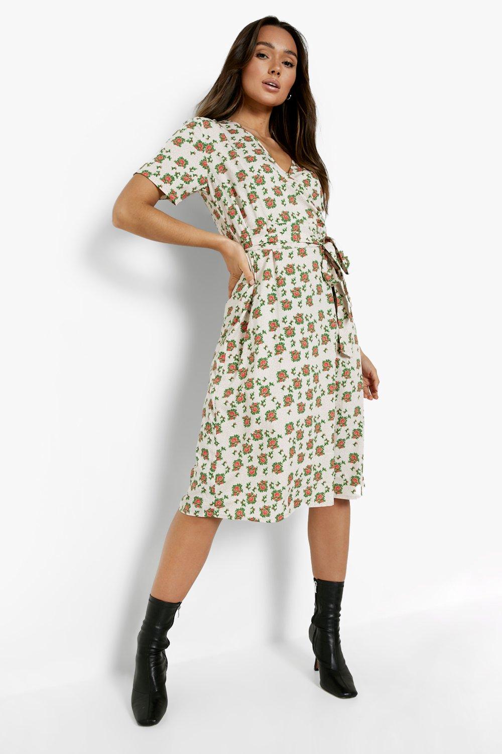 Women's Floral Print Belted Midi Wrap ...