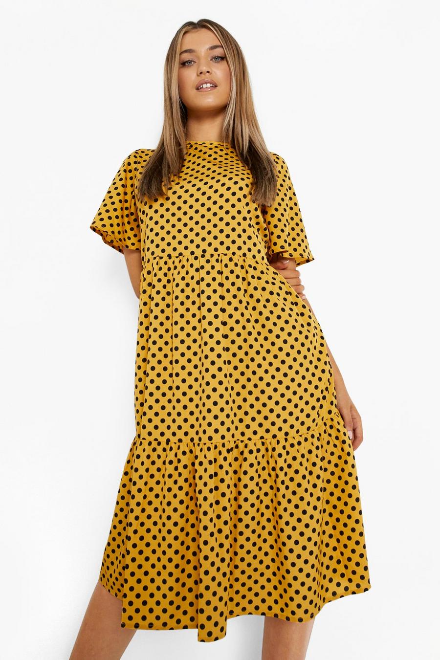Mustard Polka Dot Midi Smock Dress image number 1