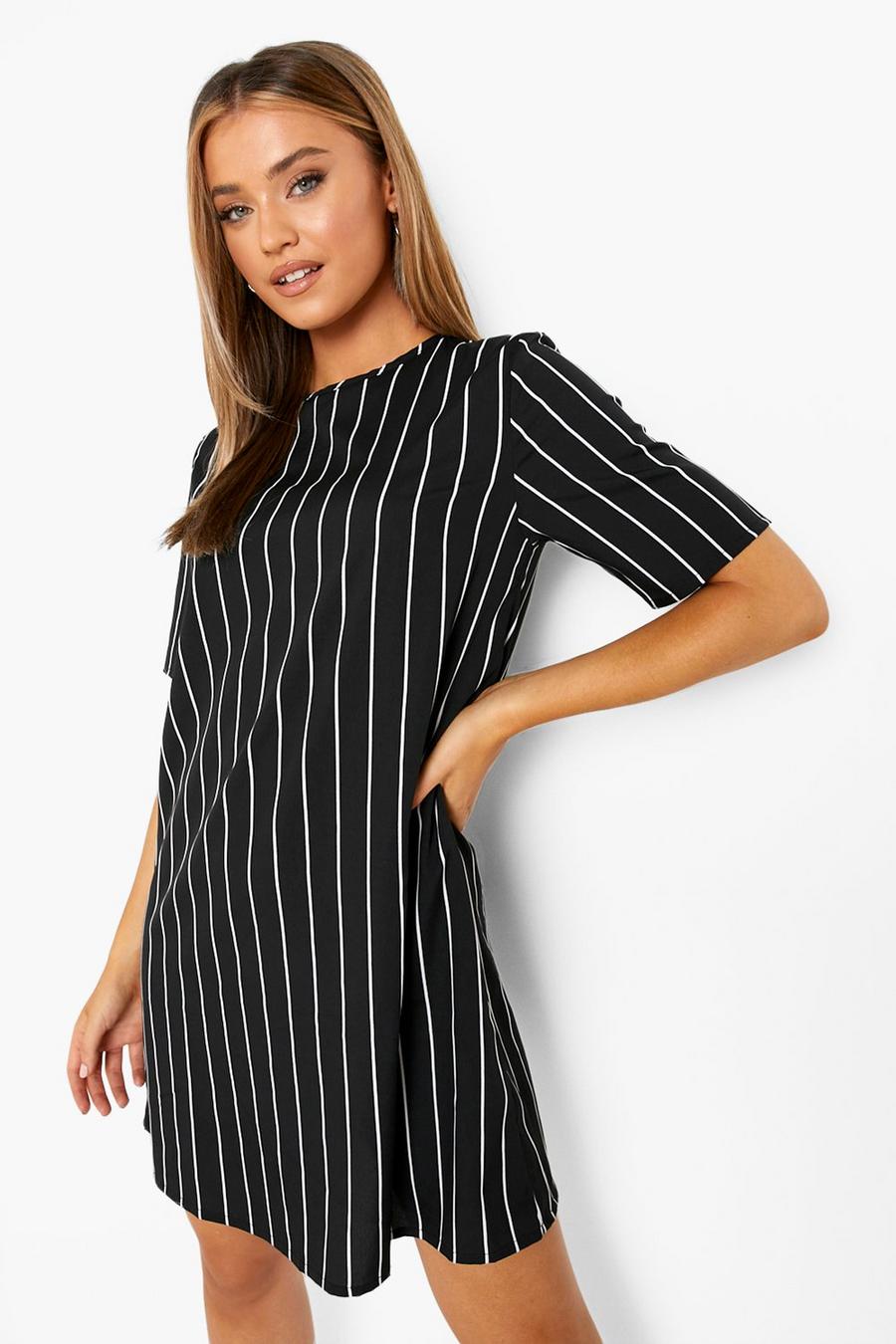 Black Mono Stripe Shift Dress image number 1