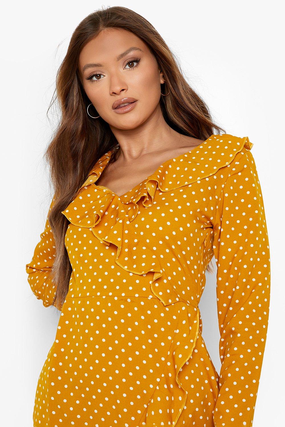 Boohoo yellow shop polka dot dress