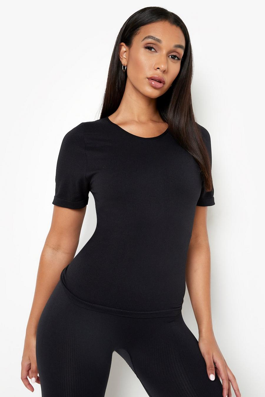 Black Ribbed Seamless Active Top image number 1