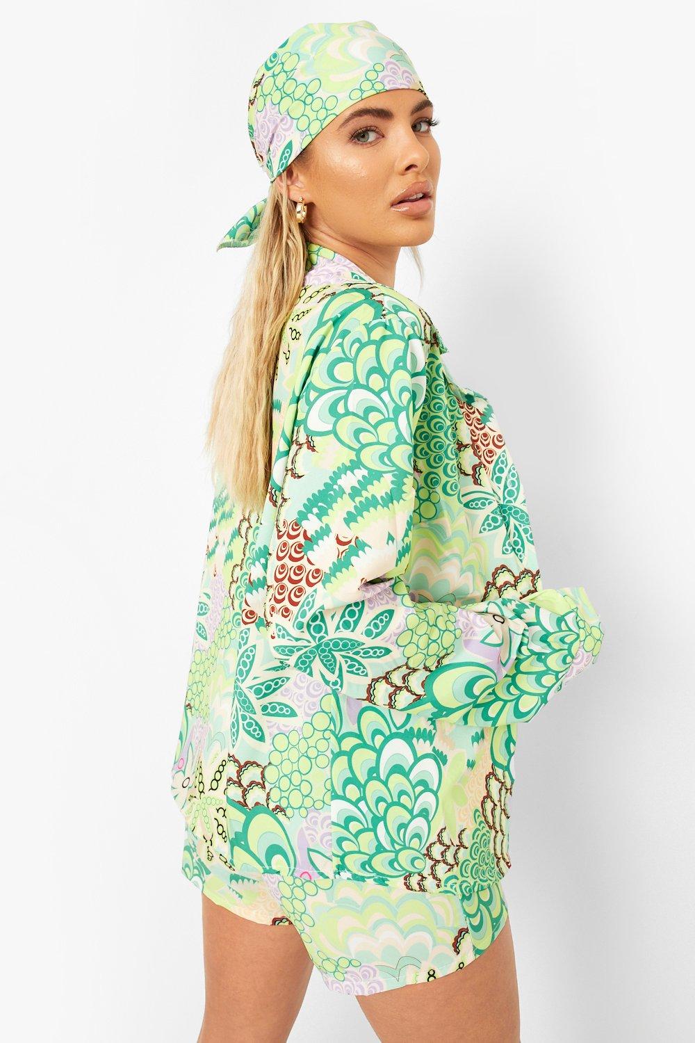 Three Piece Printed Shirt & Shorts Set | boohoo