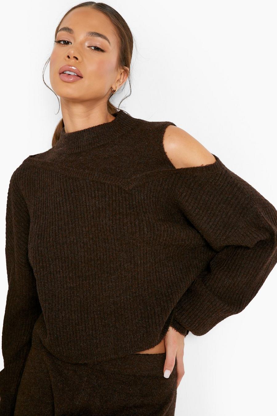 Chocolate brown Recycled Premium Super Soft Knit Cut Out Sweater