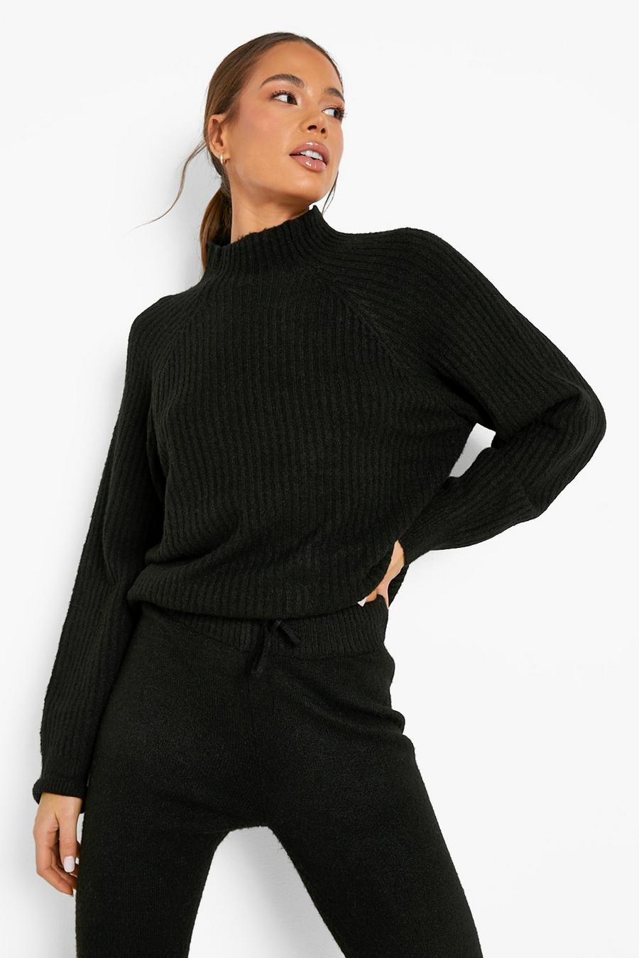 Black Recycled Soft Knit High Neck Sweater