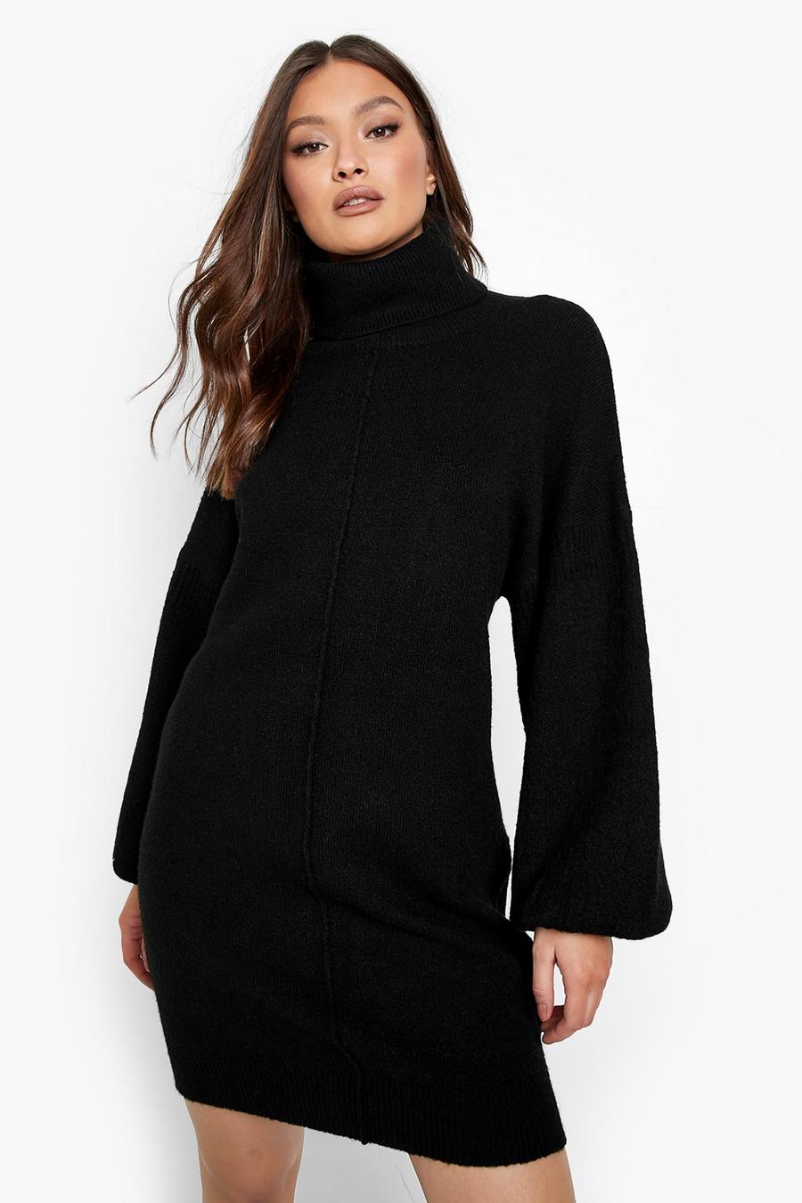 Black Premium Super Soft Knit Seam Detail Jumper Dress image number 1
