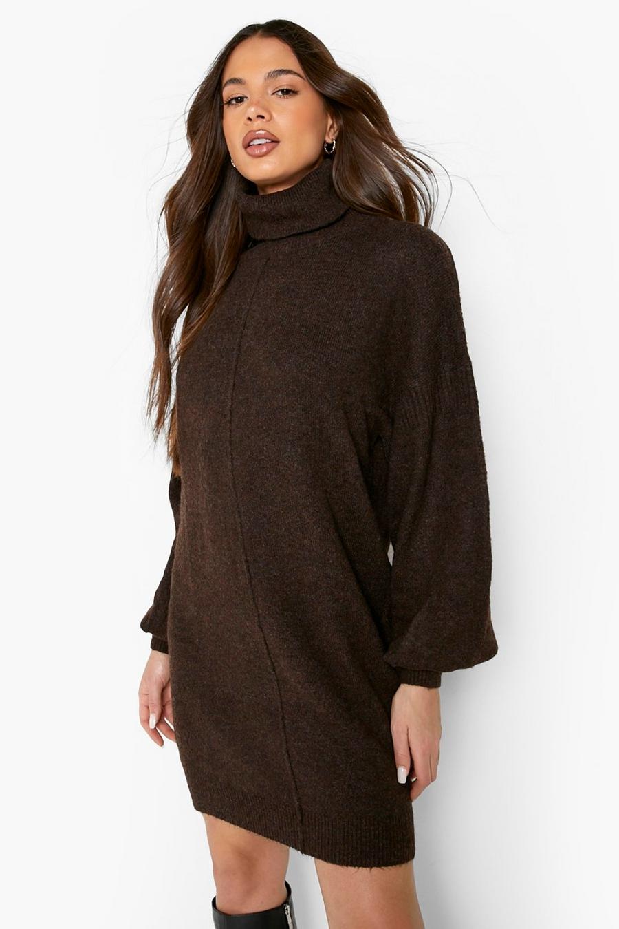 Chocolate Recycled Premium Super Soft Knit Seam Detail Sweater Dress image number 1