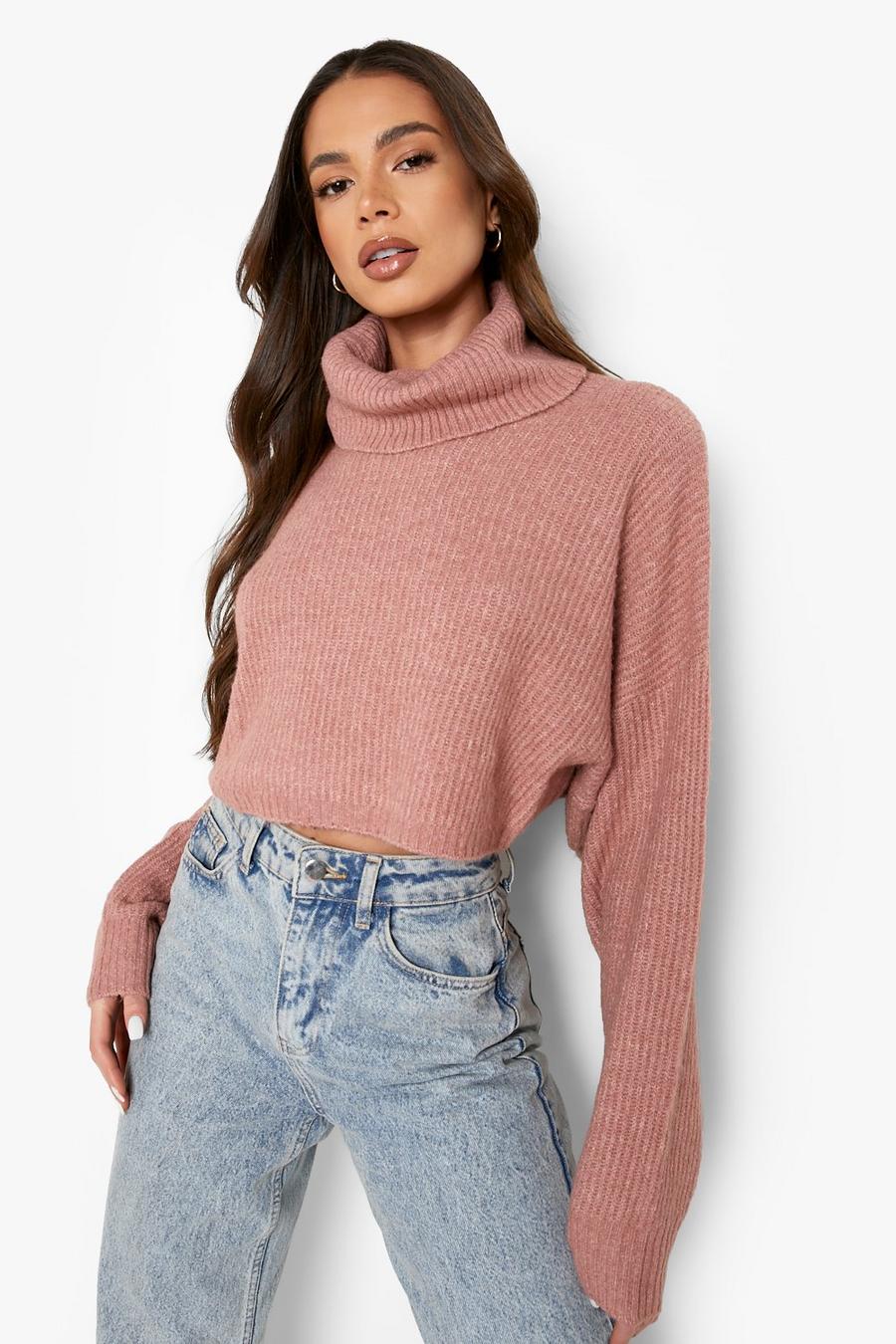Rose pink Recycled Premium Super Soft Knit Turtleneck Crop Sweater