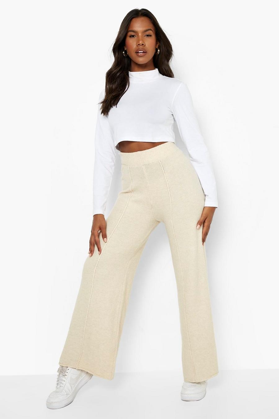 Sand beige Recycled Soft Knit Seam Detail Knit Pants