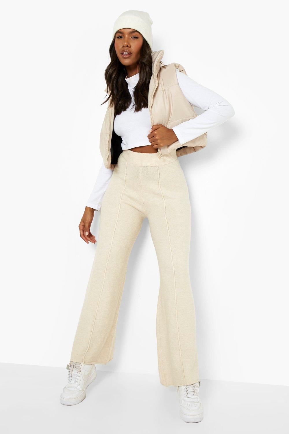 white knit trousers