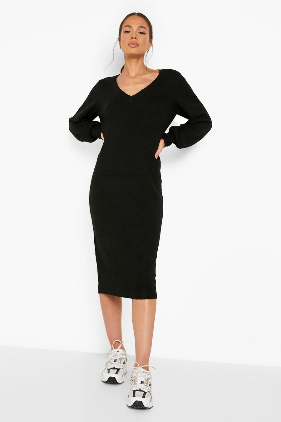 Black Recycled Premium Super Soft Knit Sweater Dress image number 1