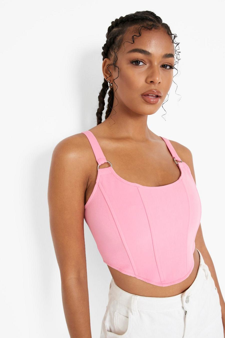 Crop top style corset avec lacets, Pink image number 1