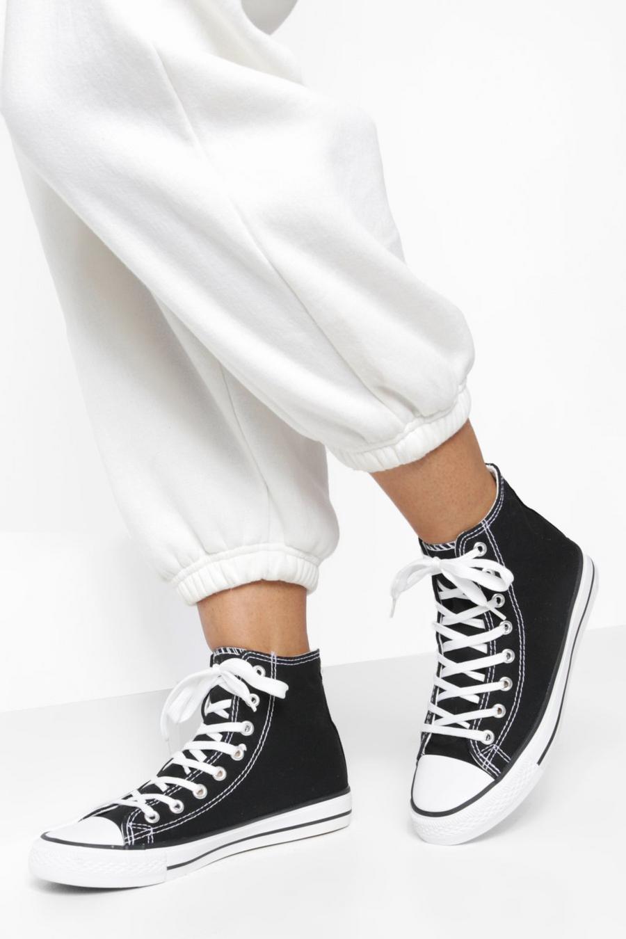 Black Wide Fit High Top Canvas Trainers