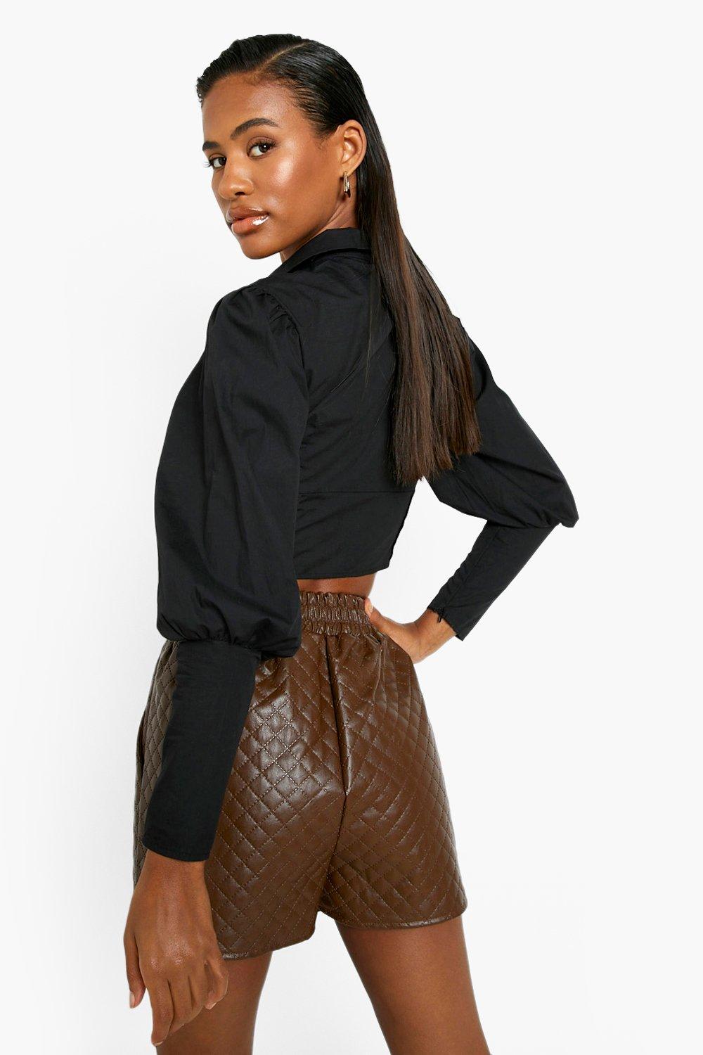 Black leather runner sales shorts