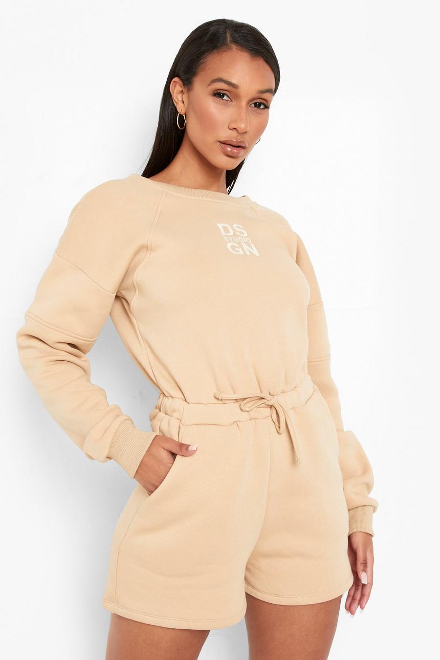 Stone Oversized Embroidered Sweat Playsuit image number 1
