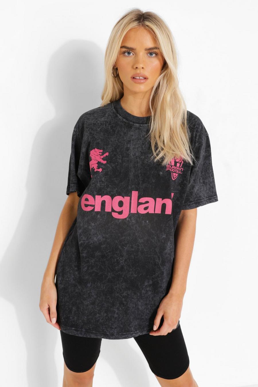 Charcoal England Acid Wash Football T-shirt image number 1