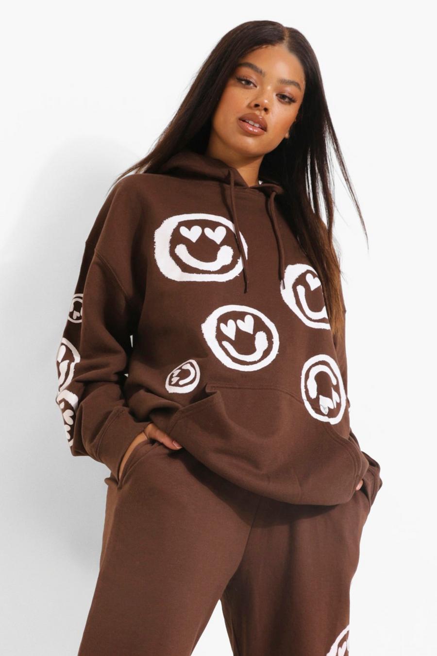 Chocolate Oversized Heart Face Hoodie image number 1
