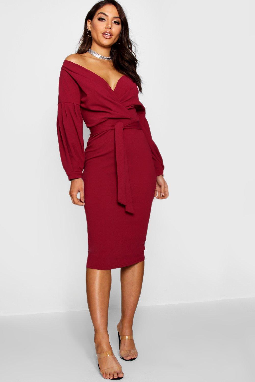 Off The Shoulder Wrap Midi Dress boohoo