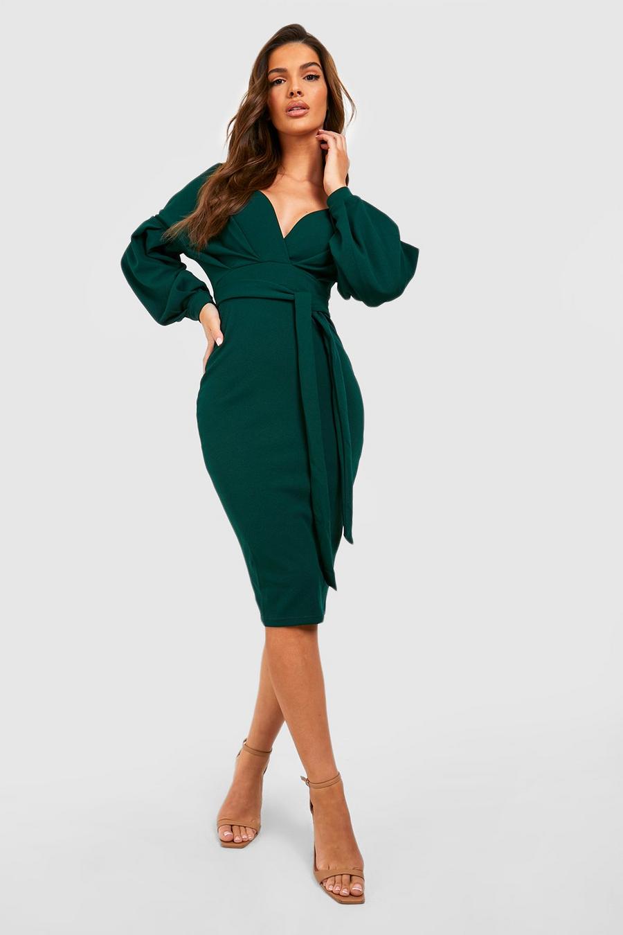 Emerald green Recycled Off The Shoulder Wrap Midi Dress