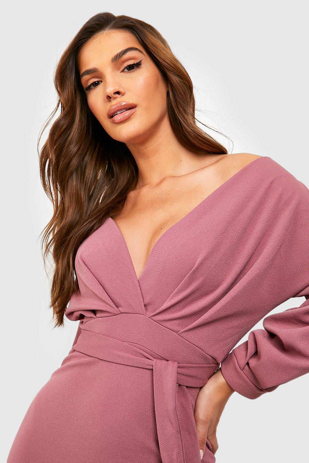 Recycled Off The Shoulder Wrap Midi Dress