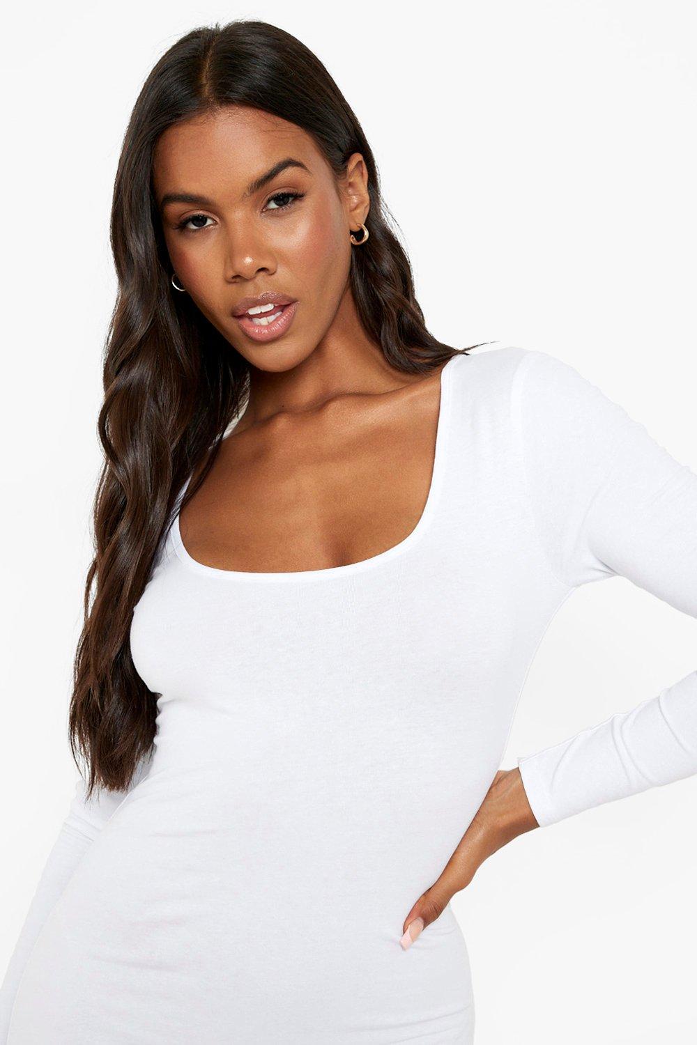 White Scoop Neck Long Sleeve