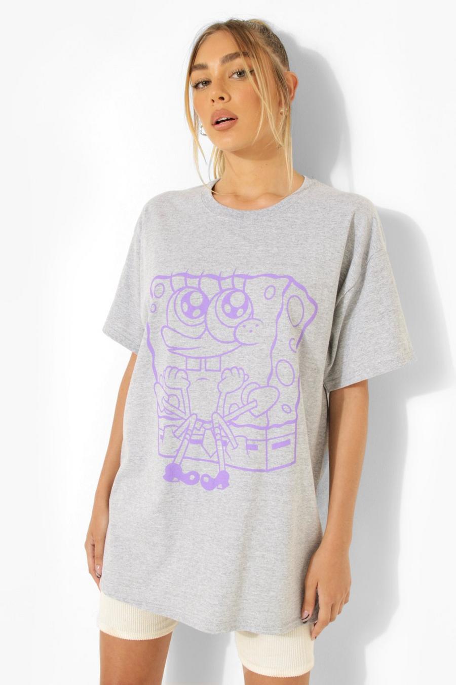 Grey Sponge Bob License Print Oversized T-shirt image number 1