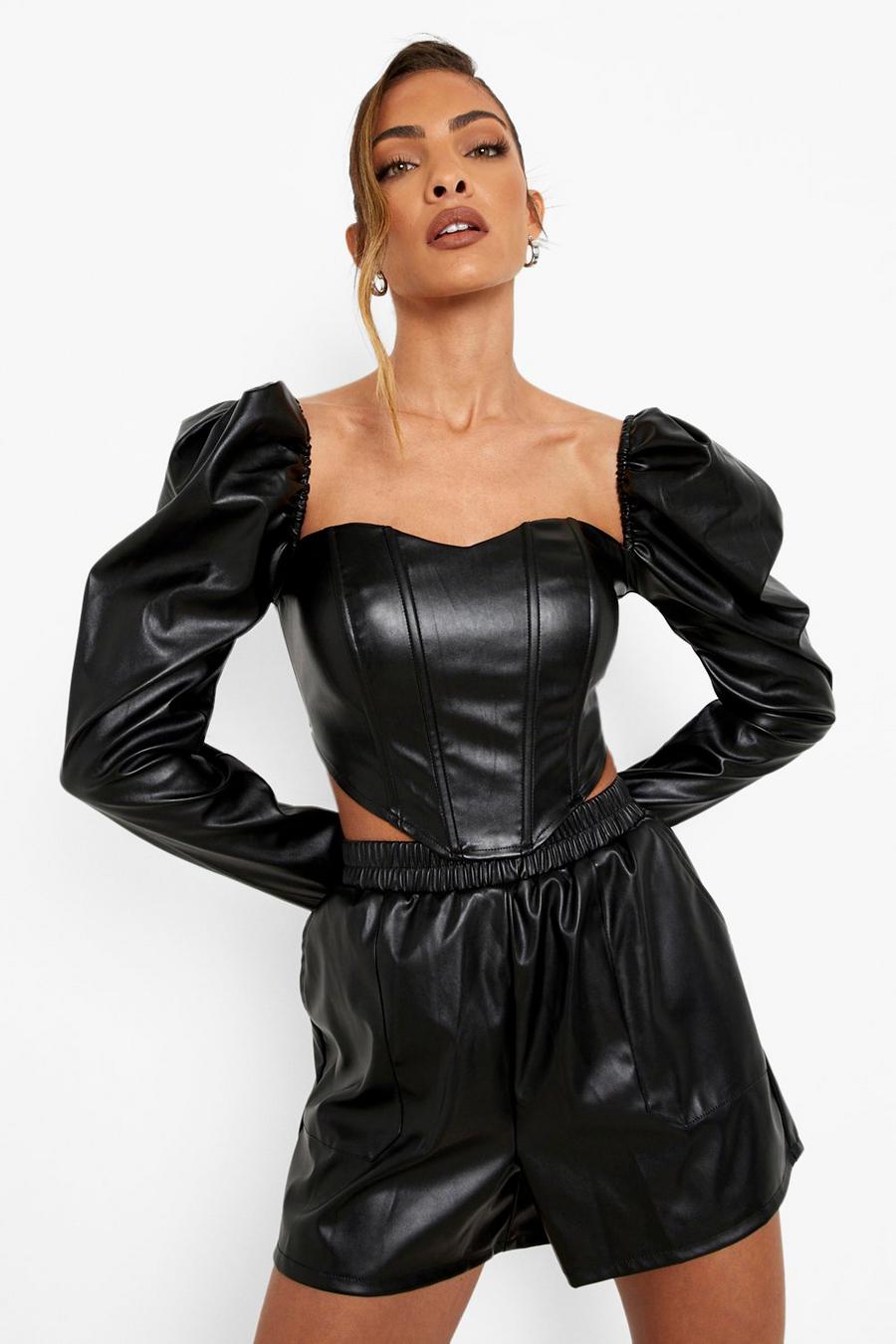 Black Faux Leather Volume Sleeve Corset image number 1