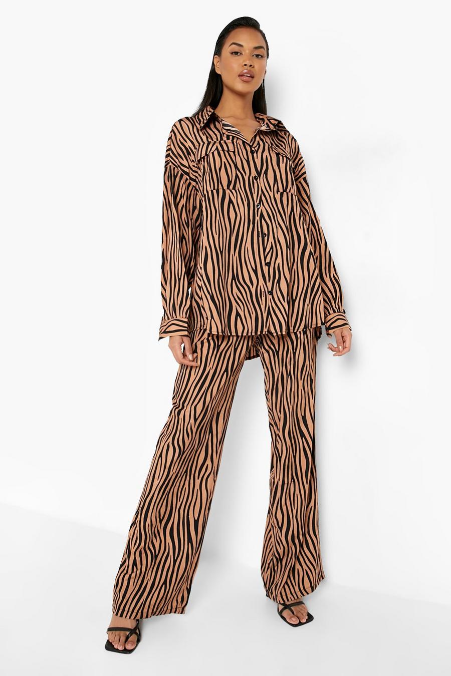Sand Tonal Zebra Print Relaxed Fit Pants image number 1