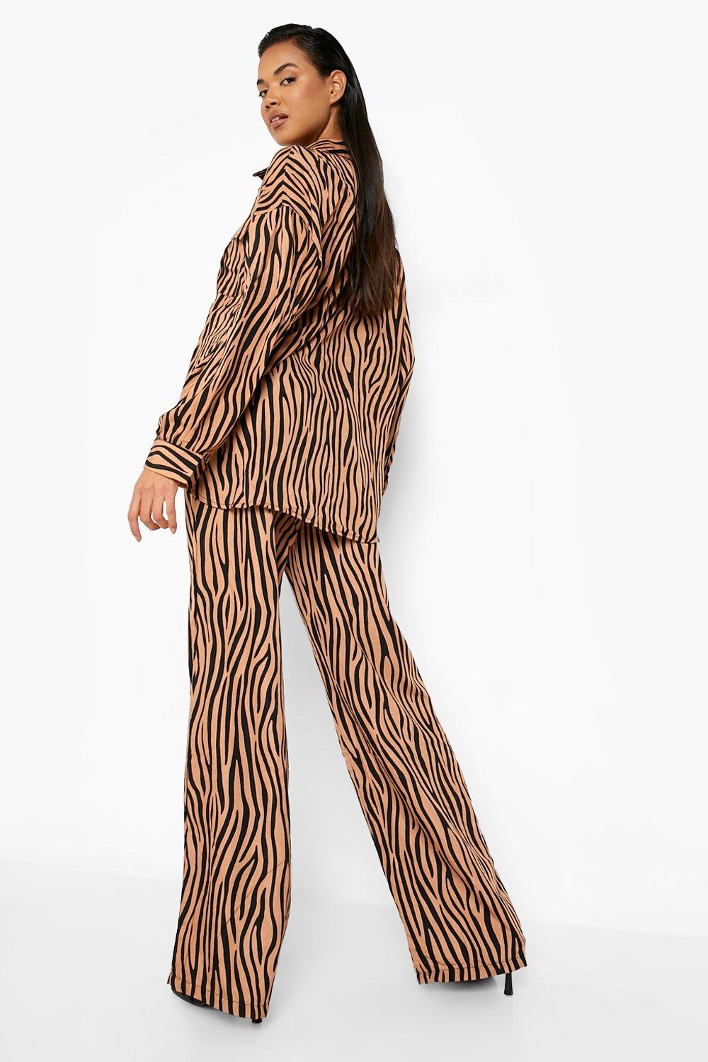 Women's Zebra Print Relaxed Fit Wide Leg Trousers